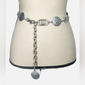 Vintage Modern Cowgirl Silver Hammered Metal Concho Woven Wire Belt One Size XL